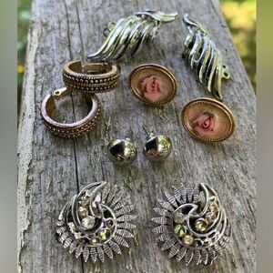 Vintage Earring Lot, in fair condition in need of repairs. Clip ons